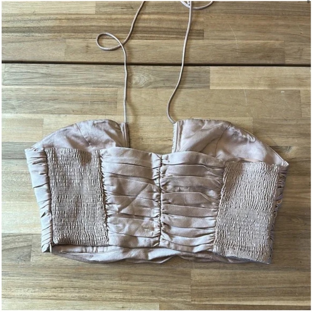 Zara Tan Ruched Crop Top - Picture 12 of 14